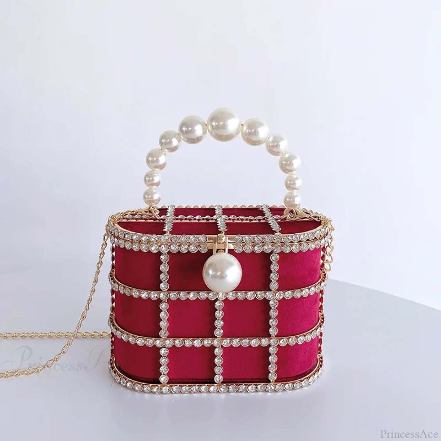 Diamonds Basket Clutch Luxury Pearl Beaded Wedding Party Evening Bag RED / Mini(Max Length<20cm) clutchbag-250126
