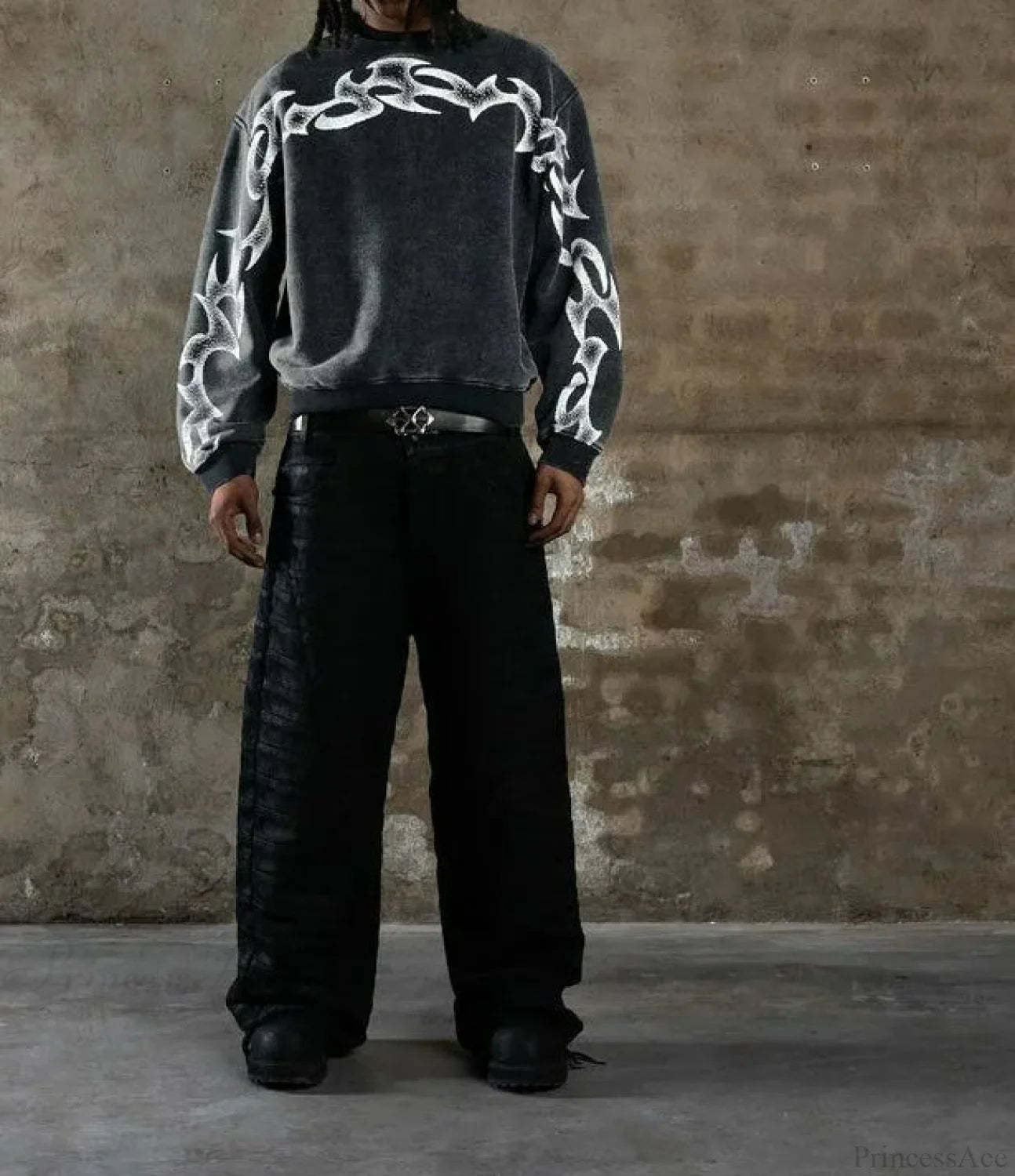 Distressed Cotton Gothic Sweatshirt black 1 / S