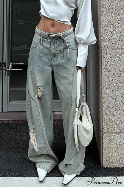 Distressed Ripped Relaxed Curved Leg Jeans