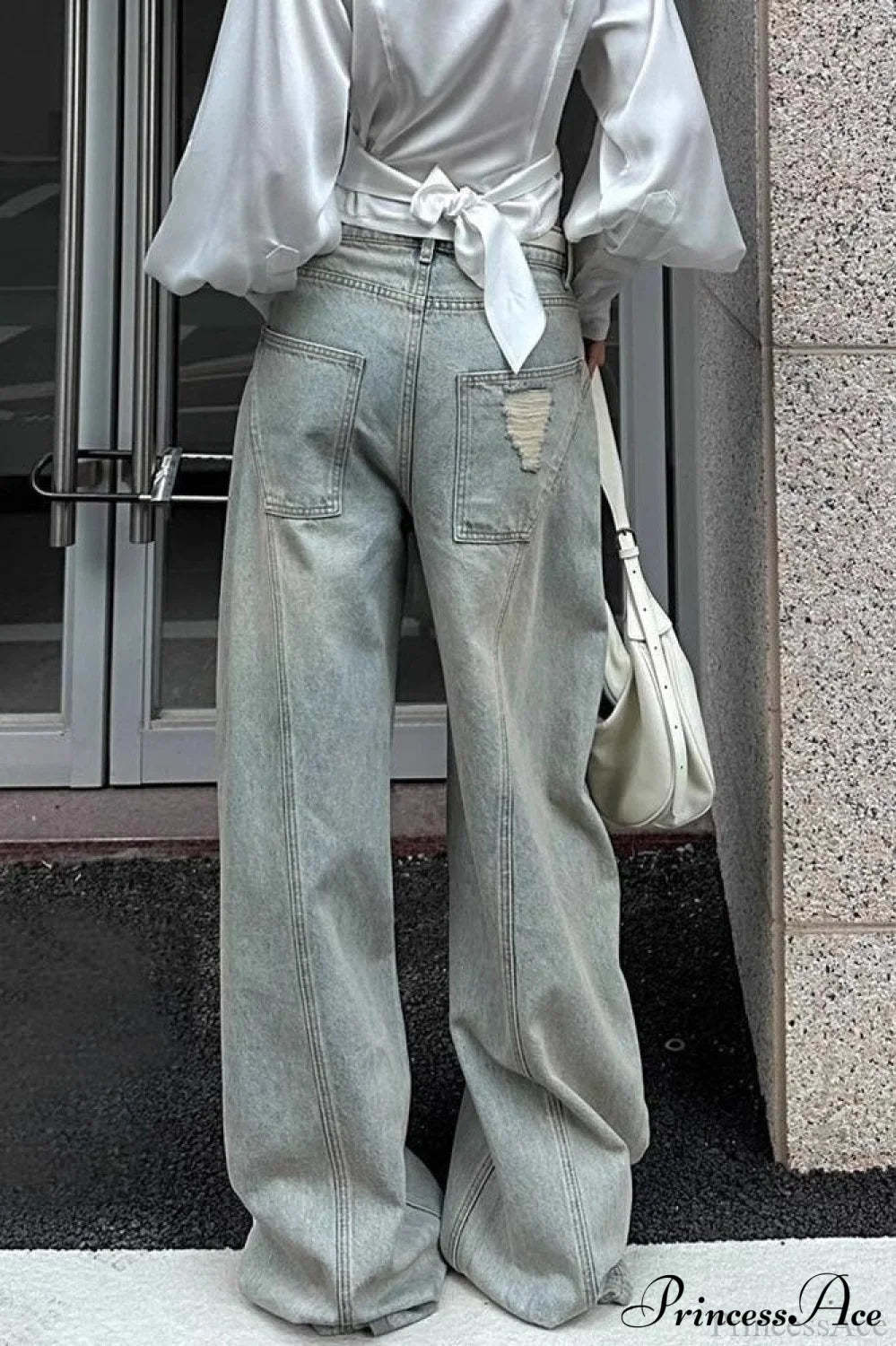 Distressed Ripped Relaxed Curved Leg Jeans