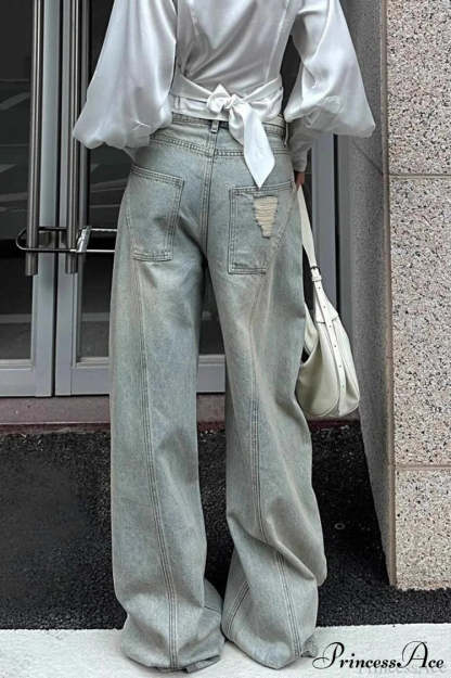 Distressed Ripped Relaxed Curved Leg Jeans