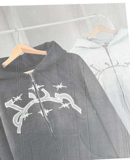 Divin Embroidery Zip Up Hoodie