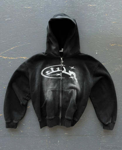 Divin Embroidery Zip Up Hoodie black 4 / M