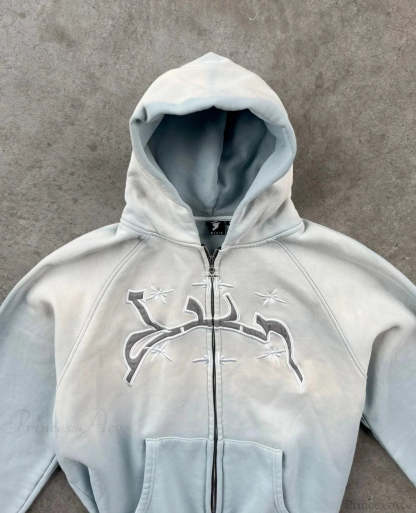 Divin Embroidery Zip Up Hoodie white 2 / M