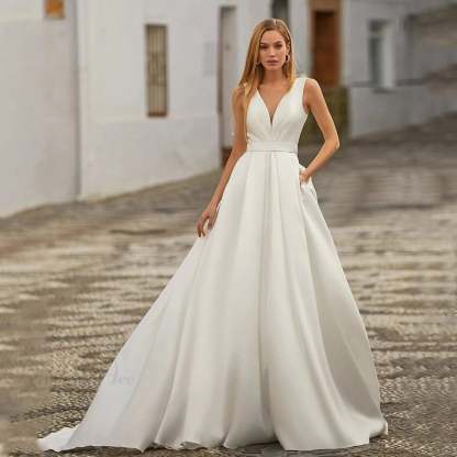 Double Shoulder Backless Tail Wedding Dress white / XS weddingdress-250223