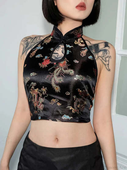 Dragon Dirty Bralette Backless Crop Top Black / S
