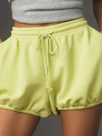 Drawstring Mid Waist Loose Short green / S short-250223