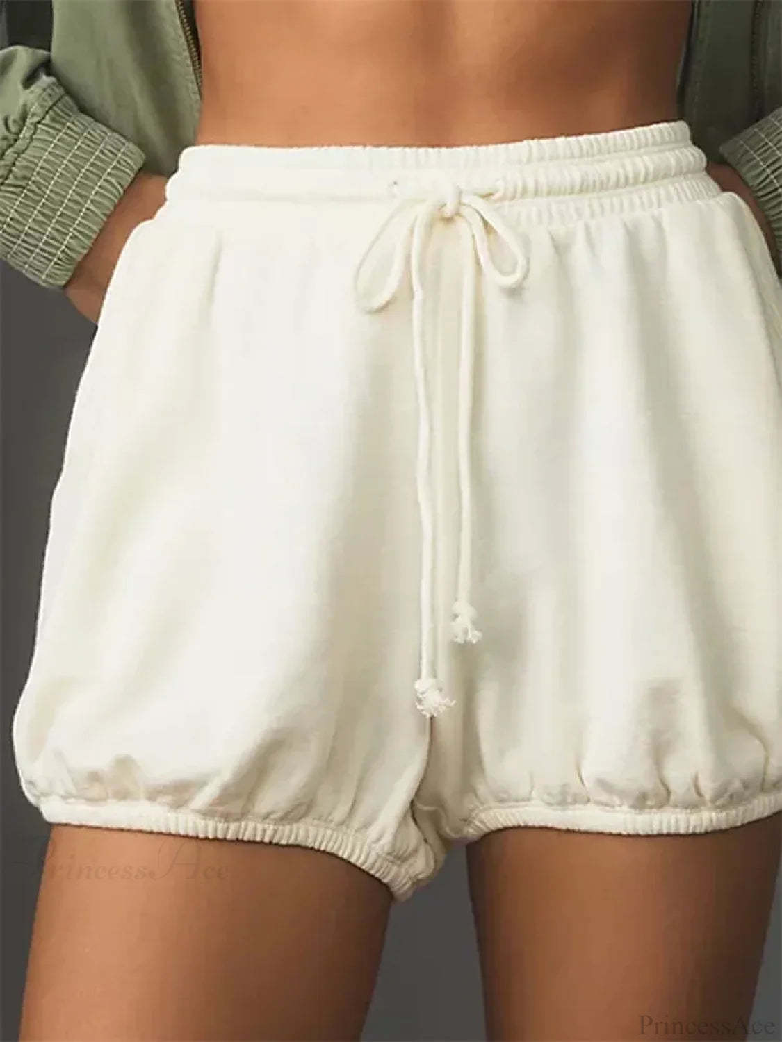 Drawstring Mid Waist Loose Short white / S short-250223