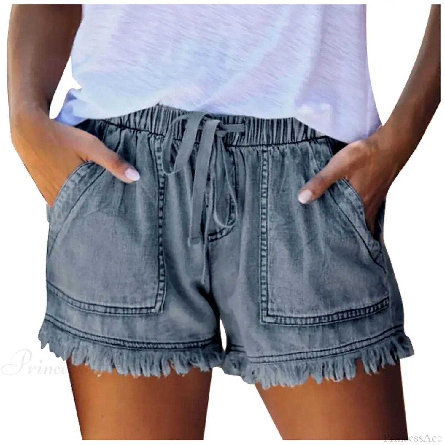 Drawstring Tassel Hem Denim Short short-250223