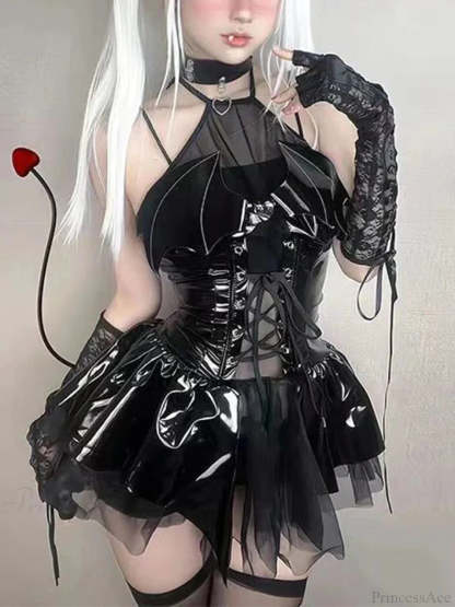 Dress Hollow Bat Mini Outfit Black / M