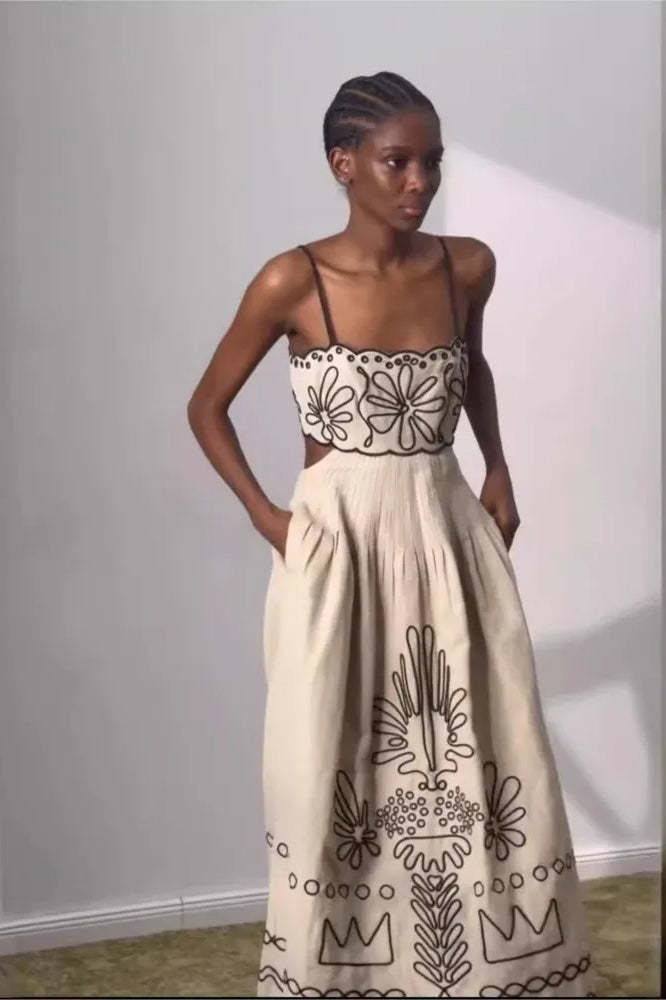 Embroidered Spaghetti Strap Boho Dress