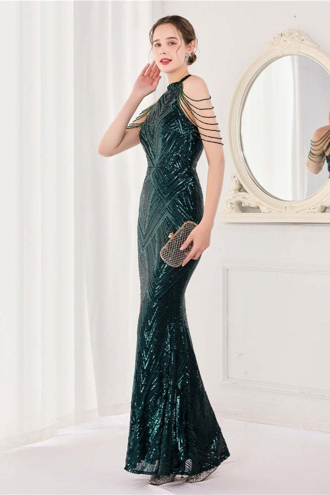 Sequin Halter Mermaid Maxi Party Dress