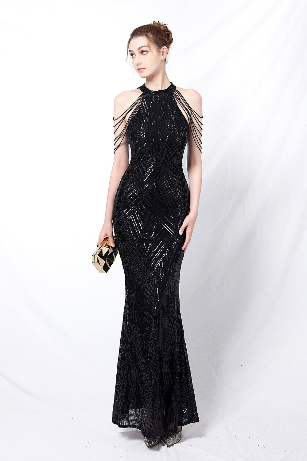Sequin Halter Mermaid Maxi Party Dress