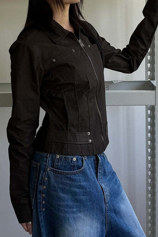 Zip Up Solid Color Utility Jacket