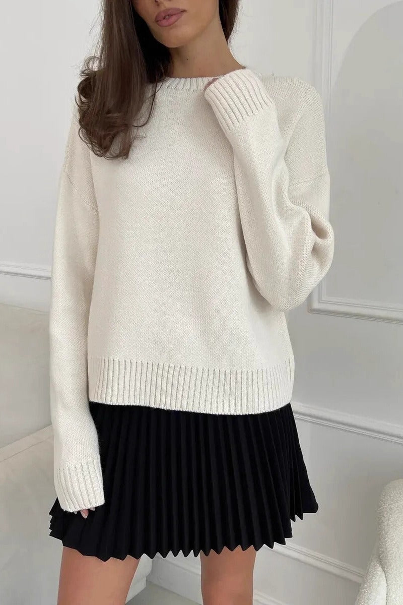 Loose Basic Knit Pullover Sweater White / M