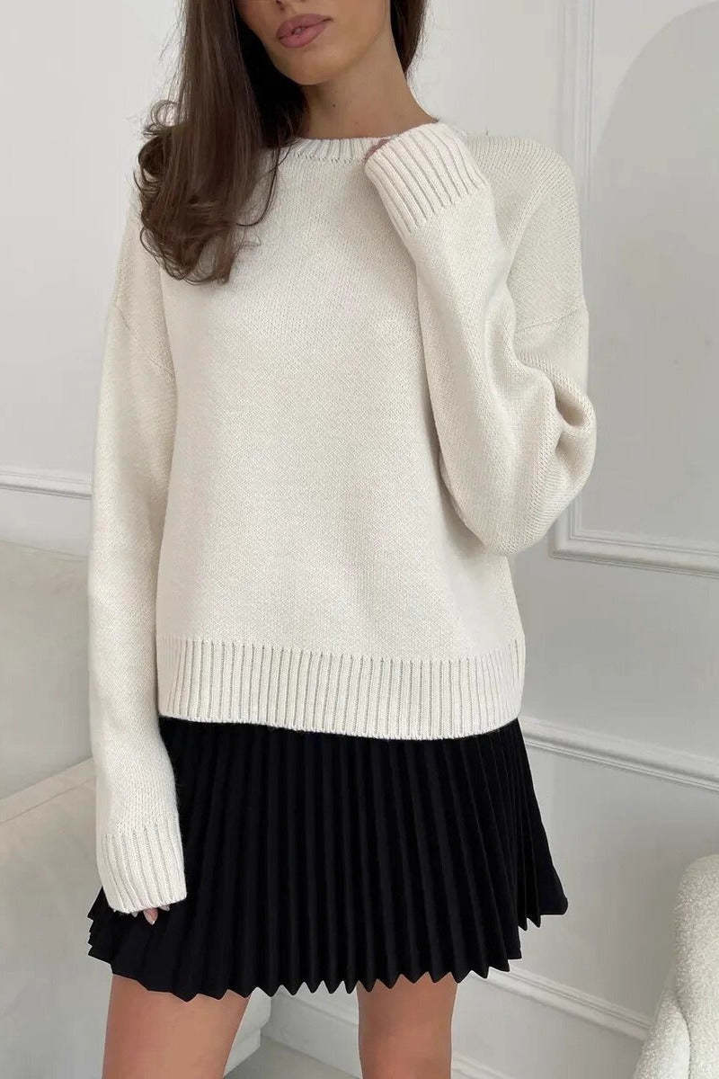 Loose Basic Knit Pullover Sweater White / M