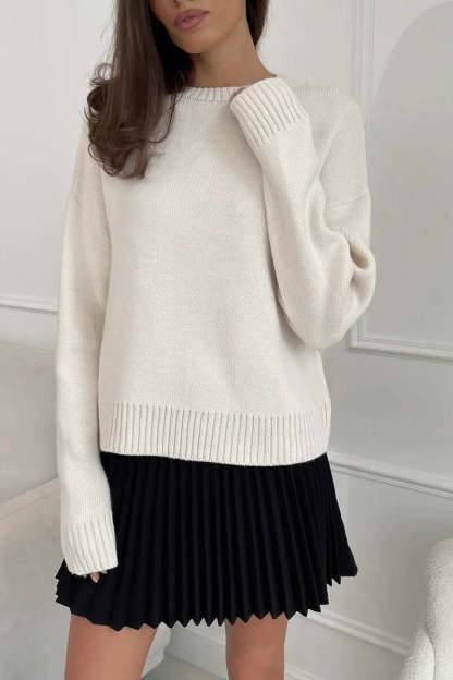 Loose Basic Knit Pullover Sweater White / M