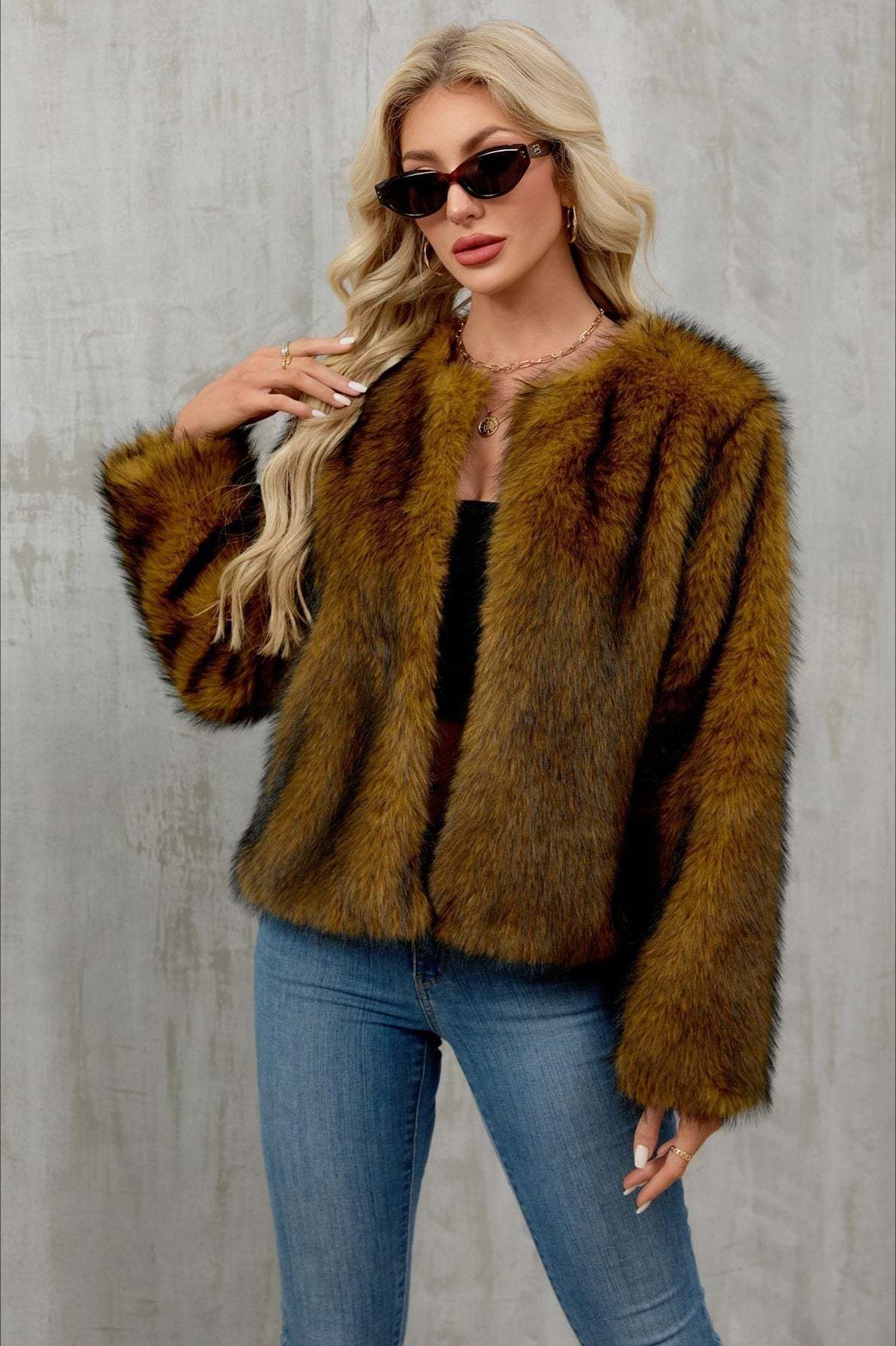 Plush Short Fur Open Cardigan Coat coats