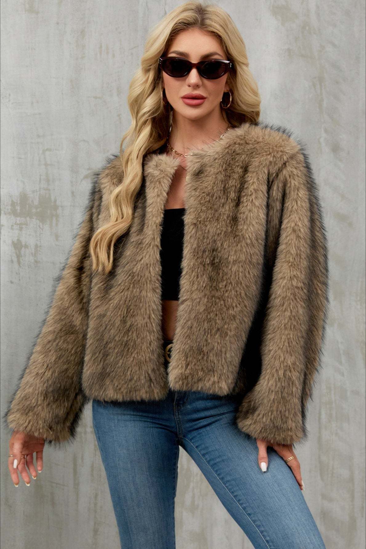 Plush Short Fur Open Cardigan Coat coats