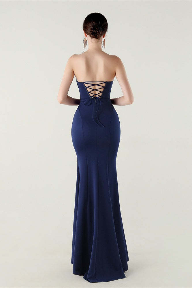 Strapless Sweetheart Pleated Party Dress Navy blue / S