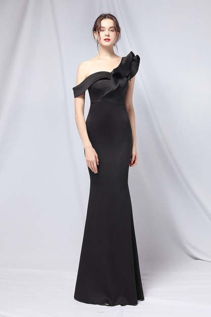 Off Shoulder Mermaid Maxi Party Dress Black / S