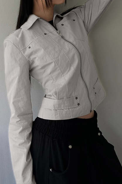 Zip Up Solid Color Utility Jacket Ivory / S