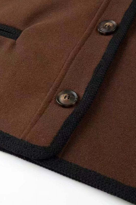 Wool Blend Colorblock Casual Coat coats