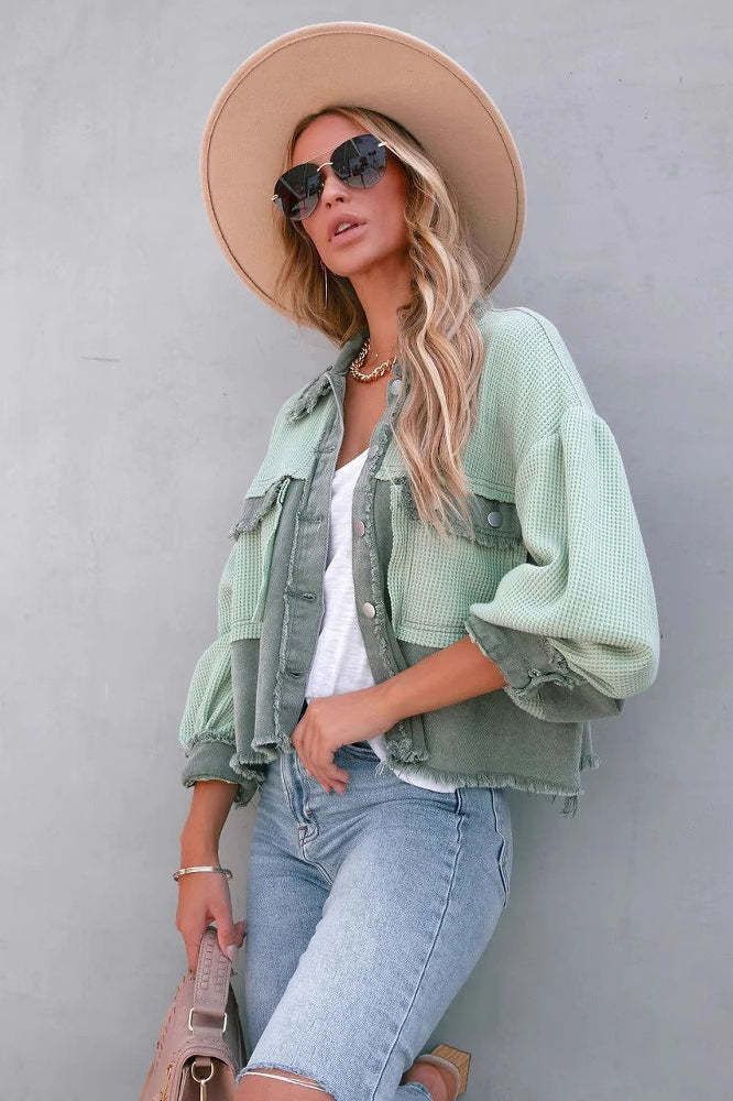 Brushed Waffle Long Sleeve Coat Green / S coats