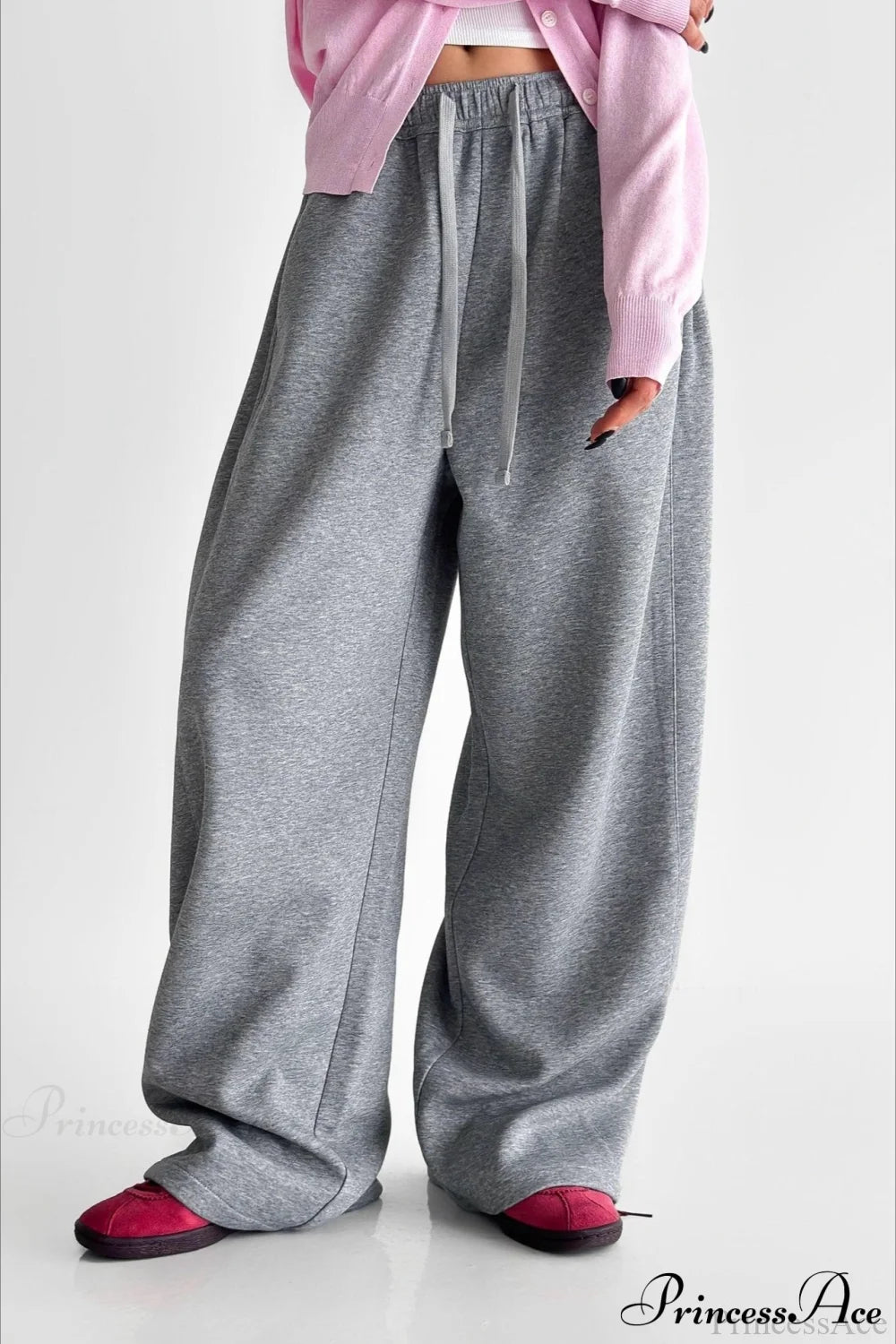 Elastic High-Waist Drawstring Wide Pants Grey / M