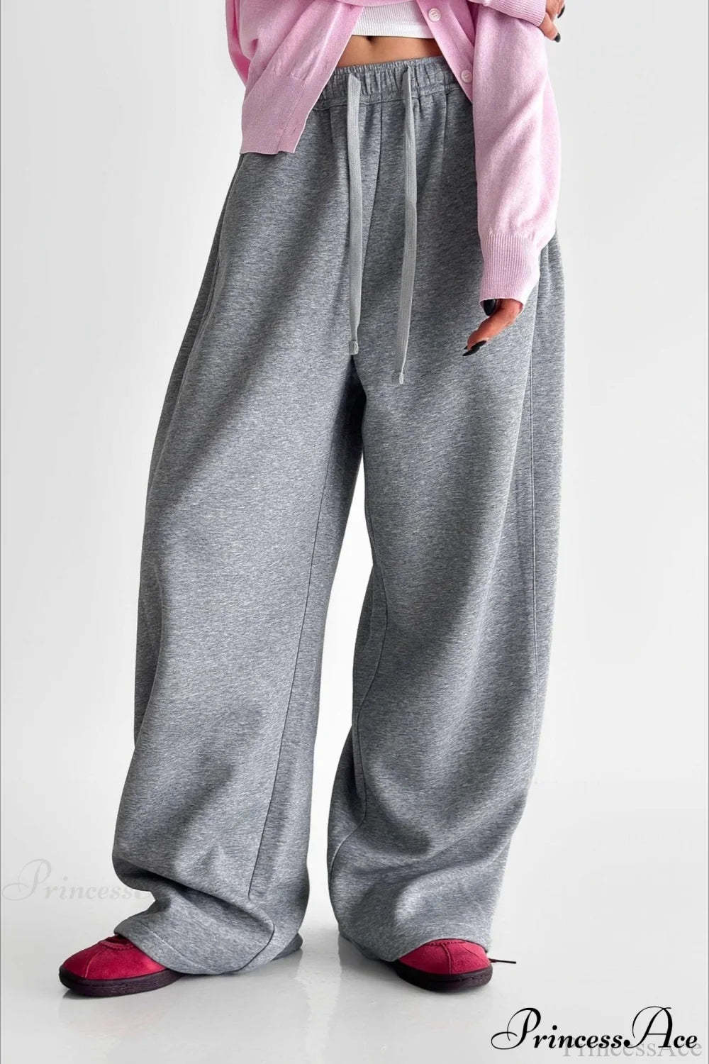 Elastic High-Waist Drawstring Wide Pants Grey / M