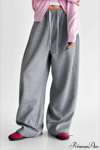 Elastic High-Waist Drawstring Wide Pants Grey / M