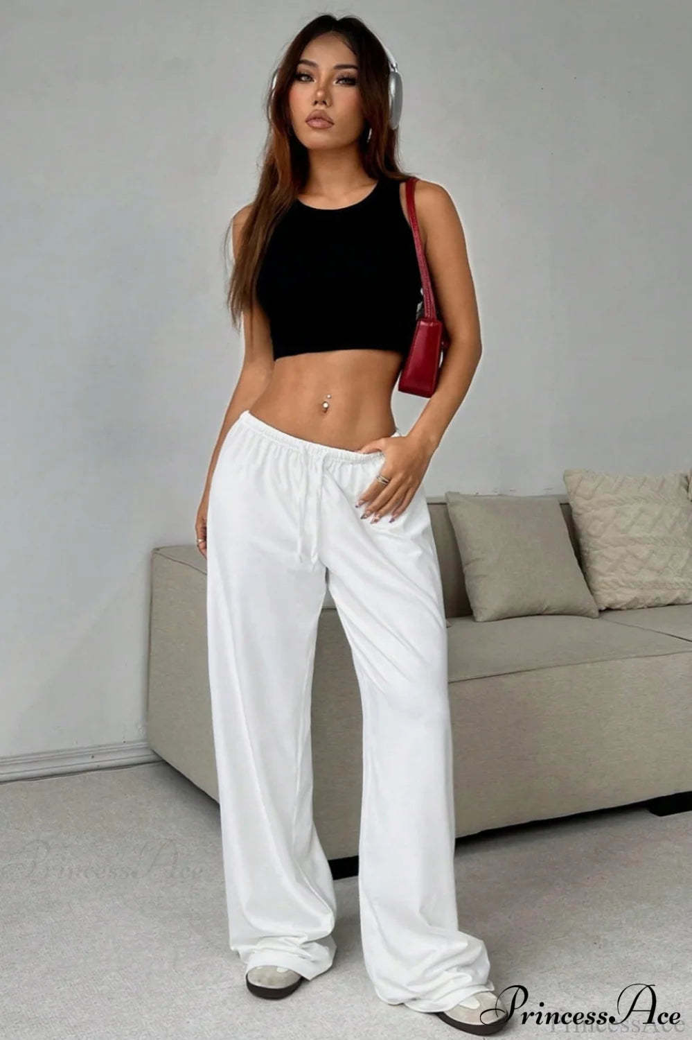 Elastic Waist Drawstring Wide Leg Pants