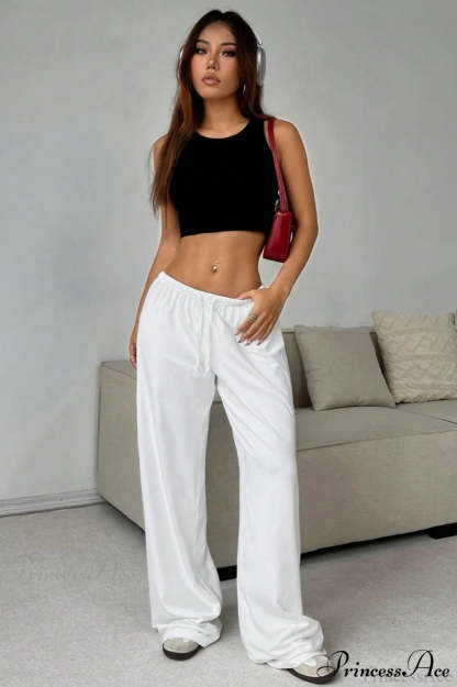 Elastic Waist Drawstring Wide Leg Pants
