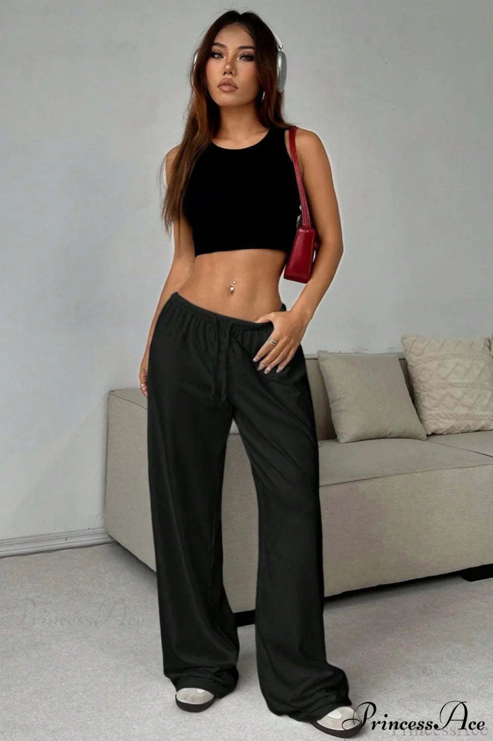 Elastic Waist Drawstring Wide Leg Pants