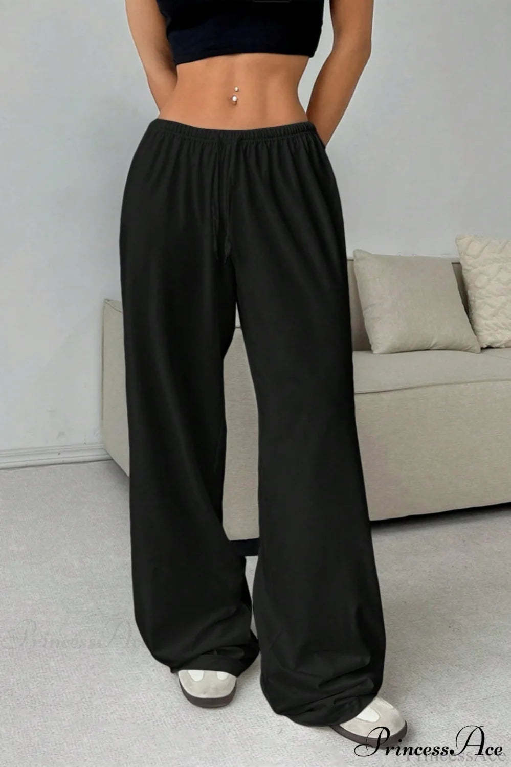 Elastic Waist Drawstring Wide Leg Pants