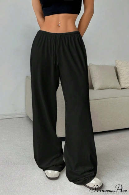 Elastic Waist Drawstring Wide Leg Pants
