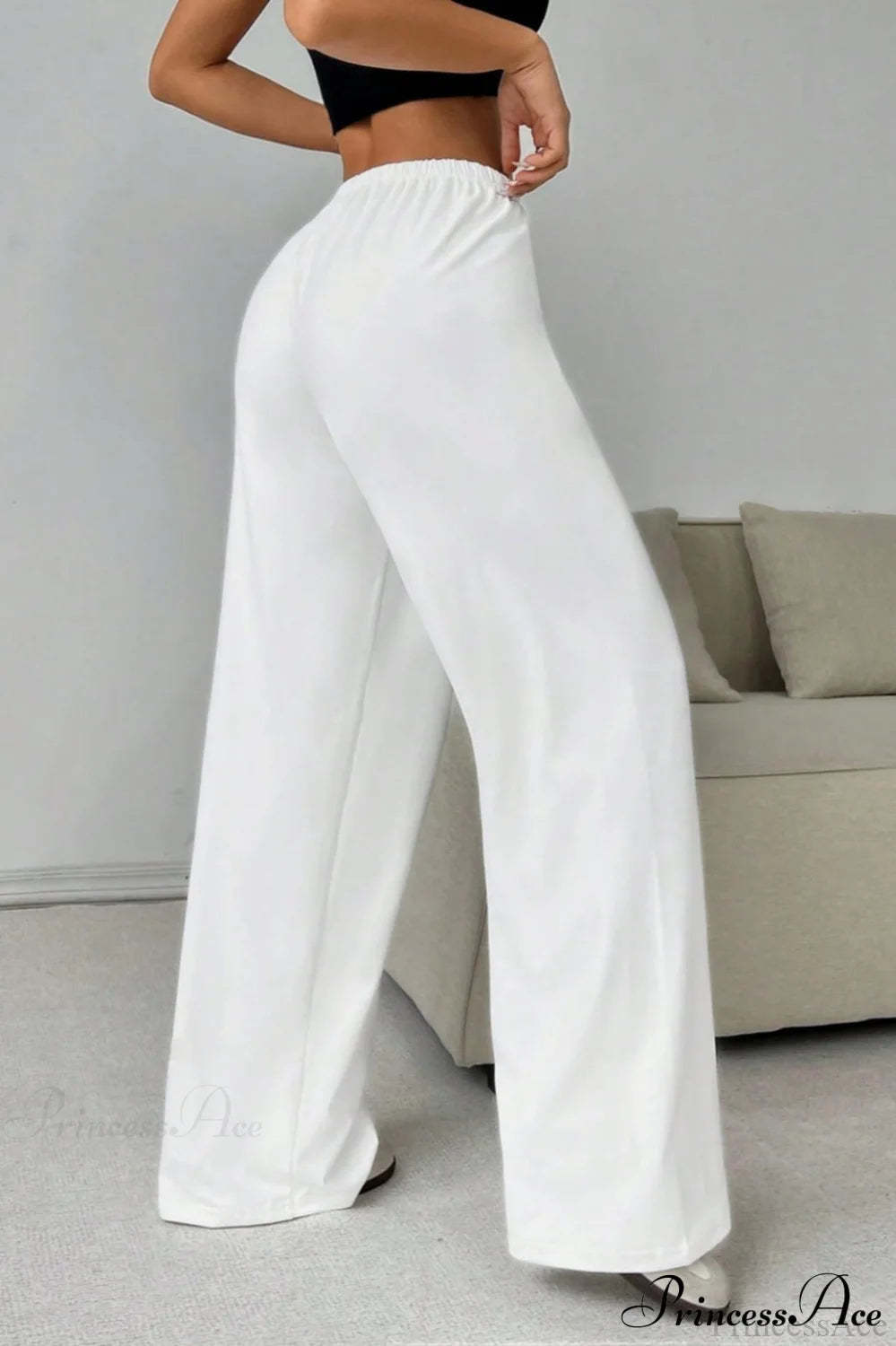 Elastic Waist Drawstring Wide Leg Pants