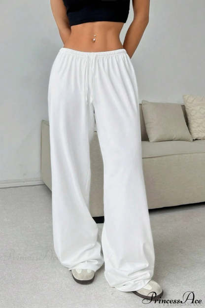 Elastic Waist Drawstring Wide Leg Pants White / S