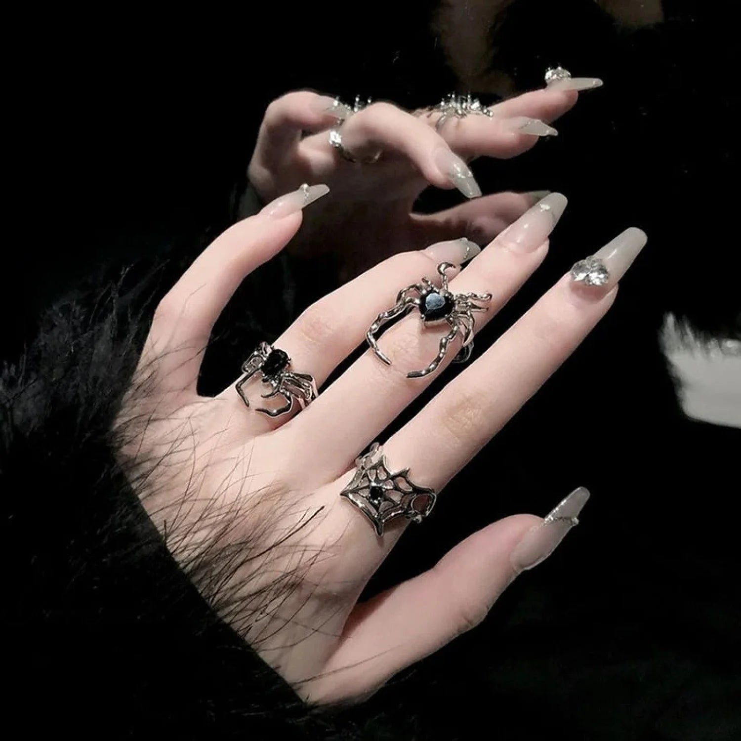 Electroplating Dark Heart Gothic Spider Web Ring
