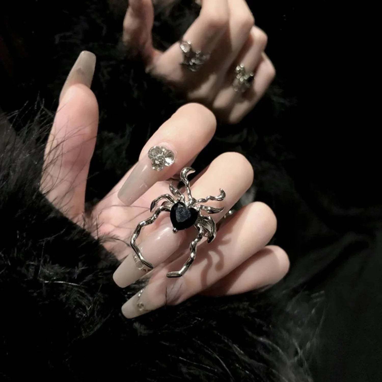 Electroplating Dark Heart Gothic Spider Web Ring
