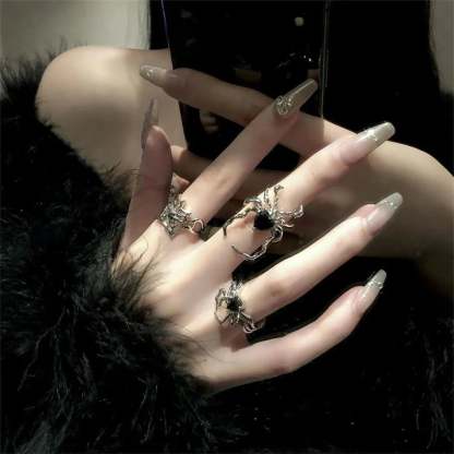 Electroplating Dark Heart Gothic Spider Web Ring black1