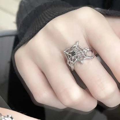 Electroplating Dark Heart Gothic Spider Web Ring black3