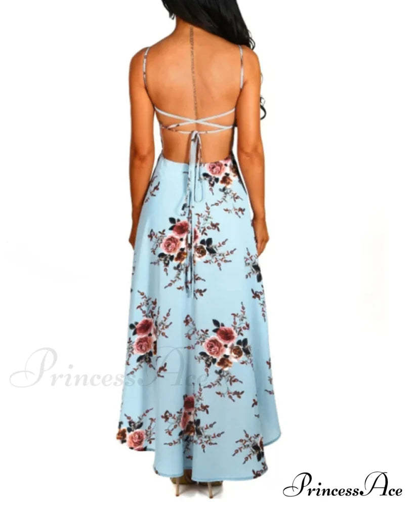 Elegant Backless Floral Cami Dress L / Yellow Dresses
