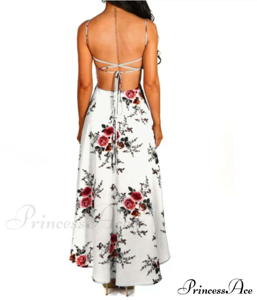Elegant Backless Floral Cami Dress M / Blue Dresses