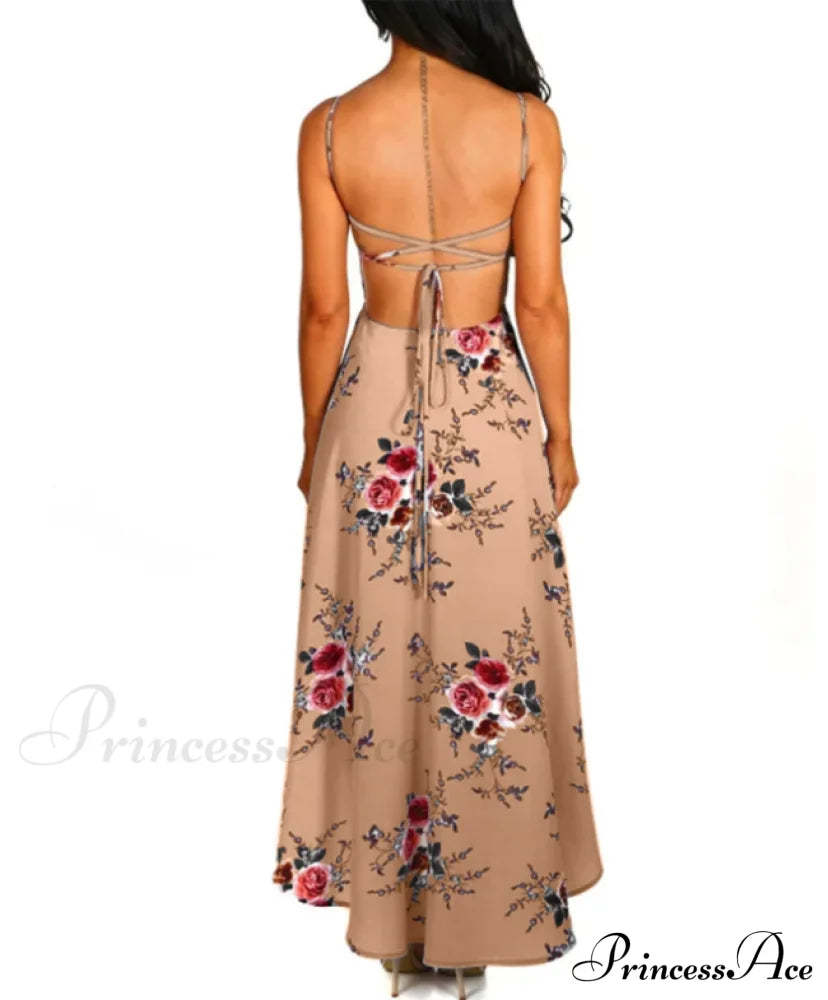 Elegant Backless Floral Cami Dress S / White Dresses