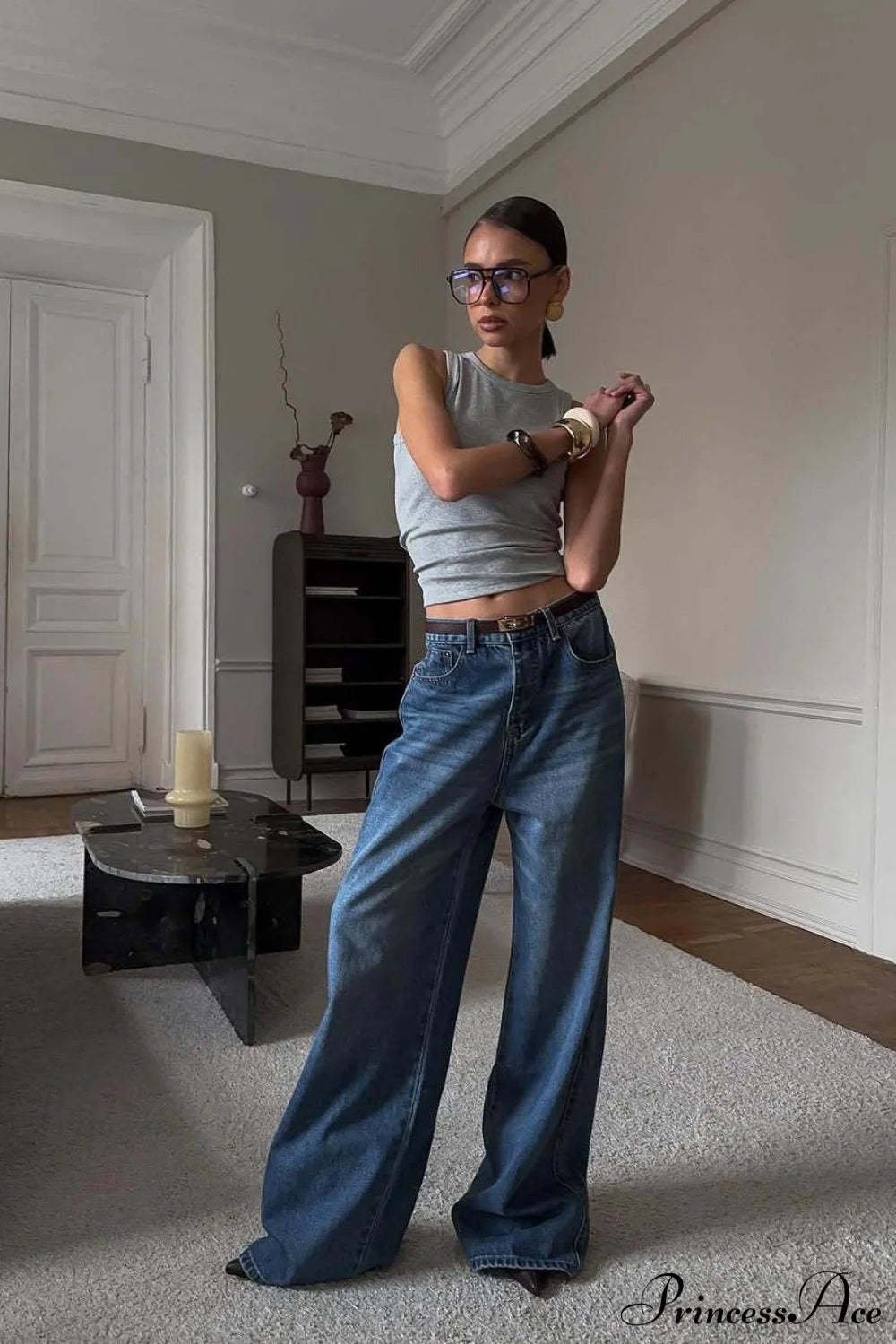 Elegant High Waist Loose Straight Leg Jeans