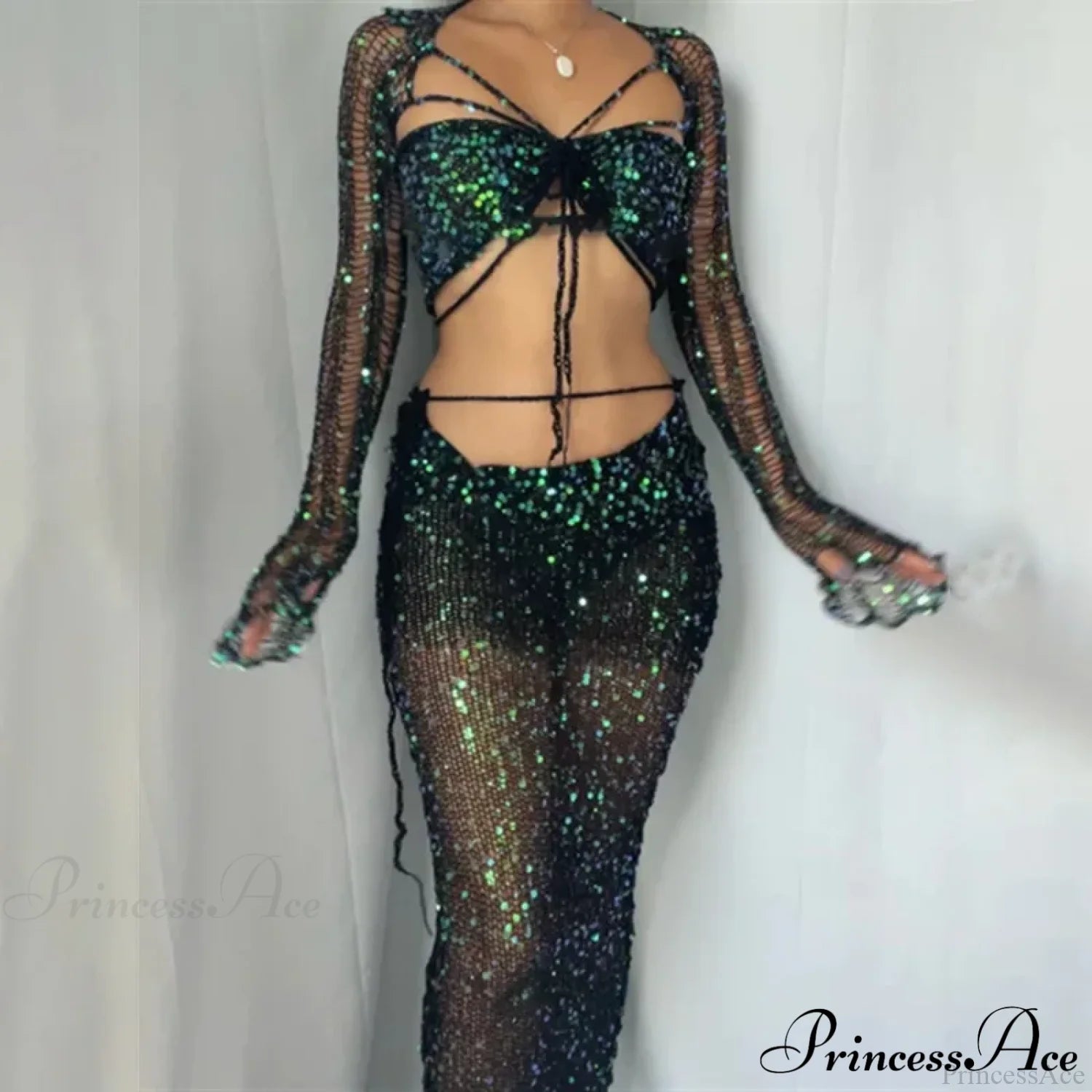 Beaded Sweater Maxi Dress Black / S