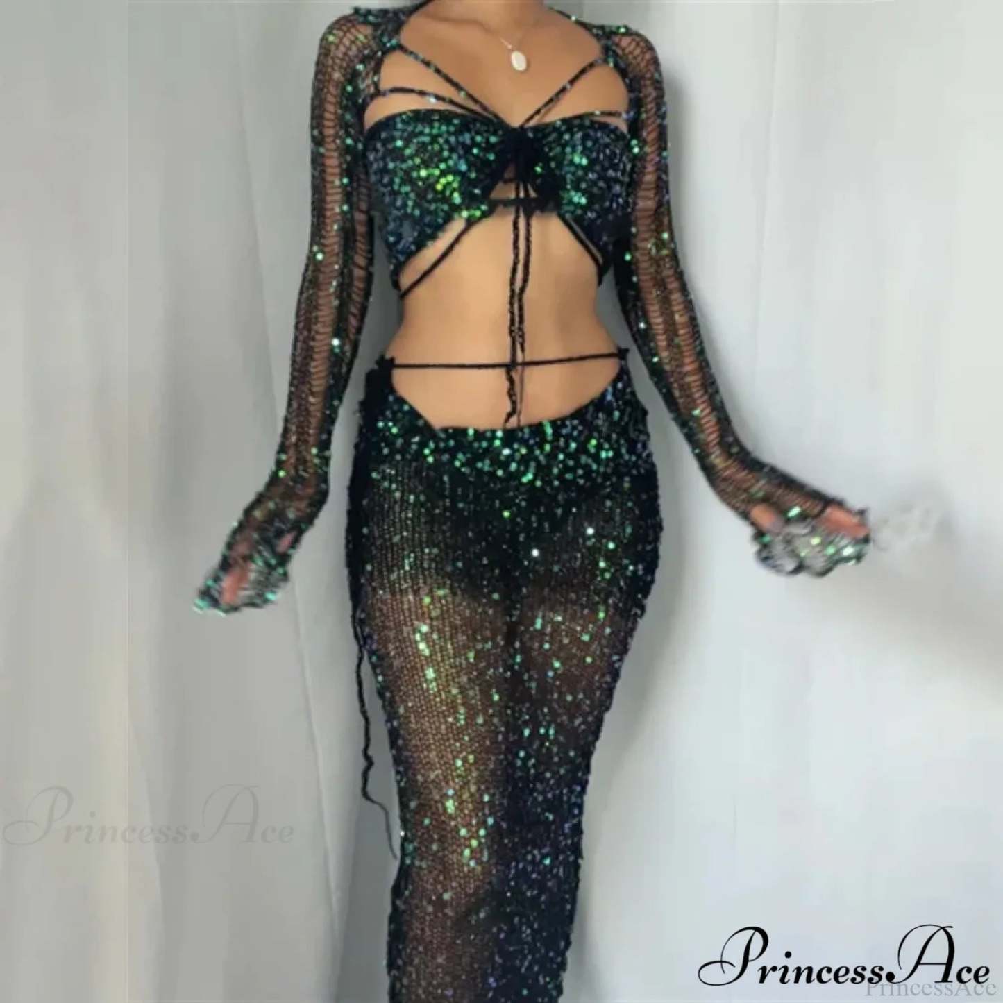 Beaded Sweater Maxi Dress Black / S