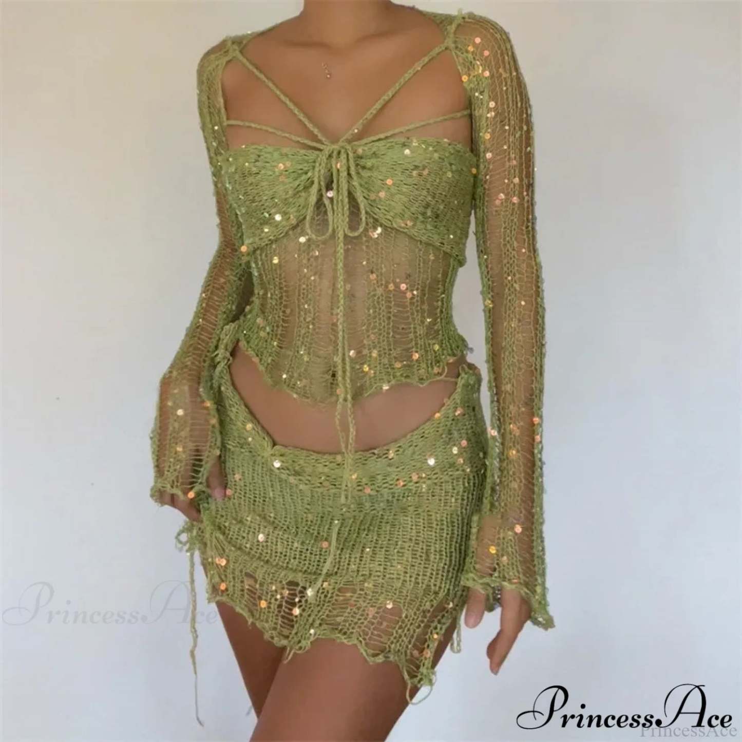 Beaded Sweater Maxi Dress Green / S