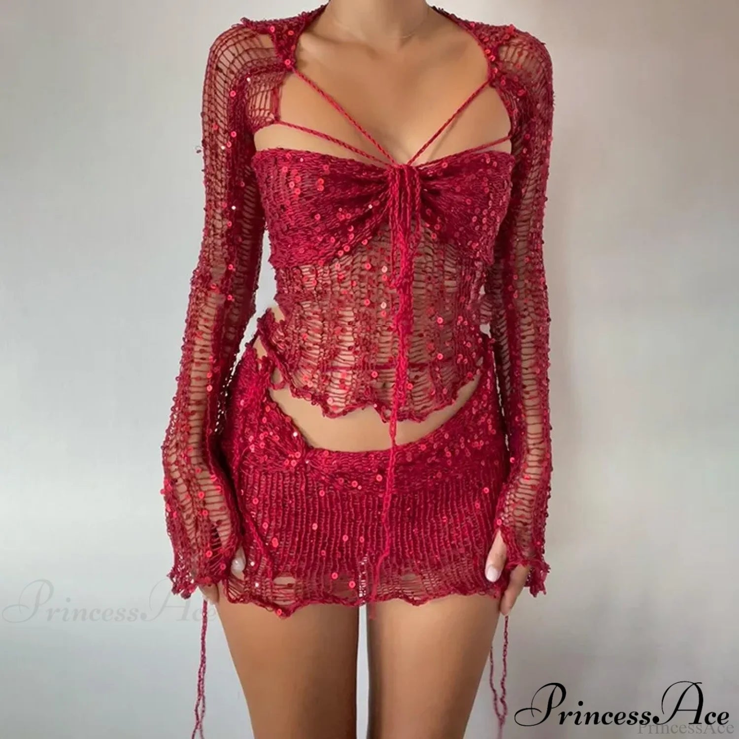 Beaded Sweater Maxi Dress Red / S